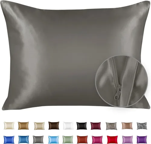 Vista 49 de ShopBedding - Lujosa funda de almohada de satén para el cabello, 2 unidades, satinada, estándar, con cremallera, estampado de cebra marrón
