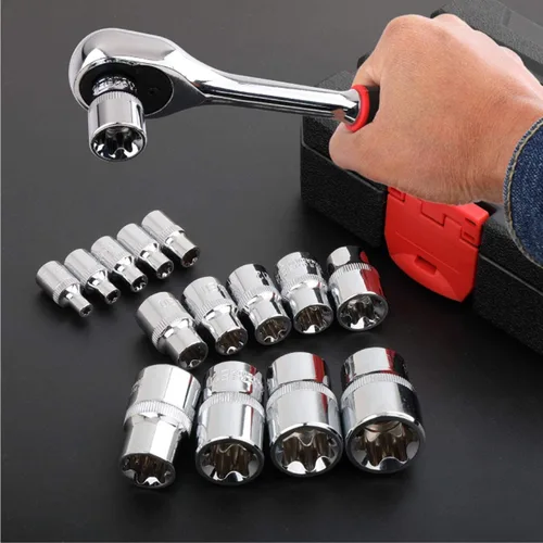 Vista 5 de Juego de llaves hembra E Torx con estuche, 1/4, 3/8, 1/2 pulgadas Drive E4-E24 Kit de llaves de torque externas, 14 piezas