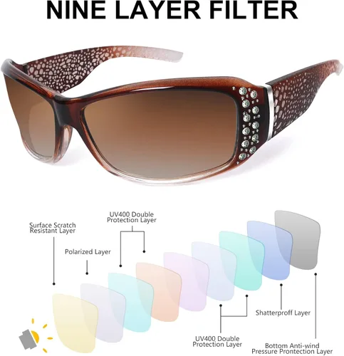 Vista 4 de IGnaef Gafas de sol polarizadas para mujer gafas de sol con diamantes de imitación para mujer protección UV400 para conducir pescar ir de compras