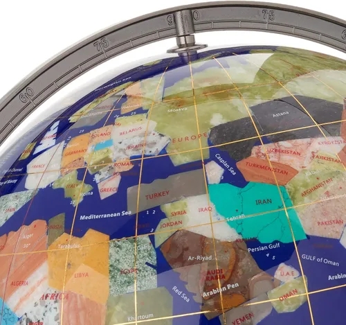 Vista 4 de Unique Art - Globo del mundo de lapislázuli azul de 36 x 13 pulgadas con trípode plateado