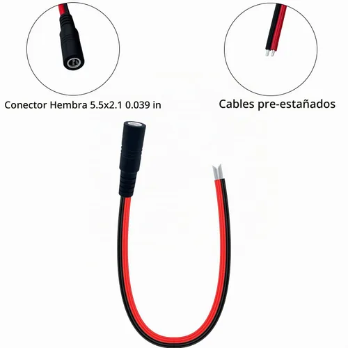 Vista 3 de 0.24m 5.5mmx2.1mm 14AWG Cable de Pigtail Hembra Cable de Reparación DC 5521 Conector para Cámara de Vigilancia CCTV Luz de Tira LED Fuente