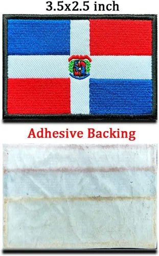 Vista 2 de 2 parches bordados con la bandera de República Dominicana, uniforme militar nacional dominicano, emblema para coser con plancha, 3.5 x 2.5 pulgadas