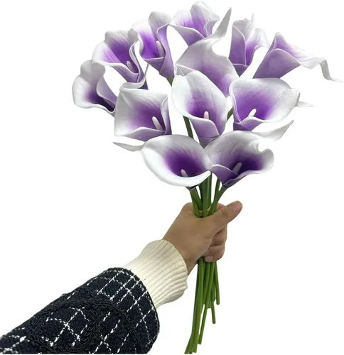Vista 5 de 12 flores artificiales de lirio de cala, 13 pulgadas, accesorios de ramo de flores pequeñas de poliuretano de 13 pulgadas, ramo de boda de lirio