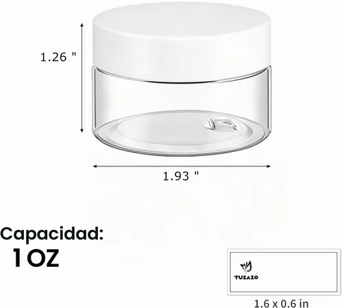Vista 2 de TUZAZO Paquete de 4 recipientes de plástico de 1 onza con tapas blancas