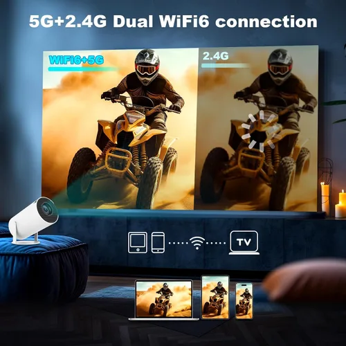 Vista 5 de Mini Projector, Support 4K 1080P Portable Projector with Dual Band WIFI 6, Bluetooth 5.2, 180° Rotatable, Auto Keystone Correction,35"-130" Screen