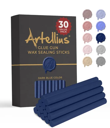 Vista 8 de Artellius Varillas de cera de sellado, paquete de 30, 4 x 0.3 pulgadas, color negro, pistola de pegamento y velas compatibles con sellos de cera