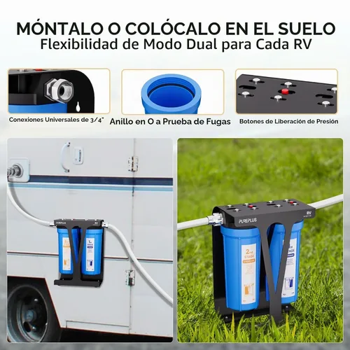 Vista 6 de PUREPLUS - Filtro de agua de doble etapa para RV, KDF/carbono y sedimento