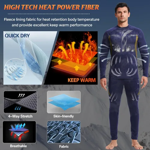 Vista 5 de romision 2 Pack Thermal Underwear for Men Long Johns Fleece Lined Hunting Gear Bottom Top Set Base Layer Cold Weather XS-4XL