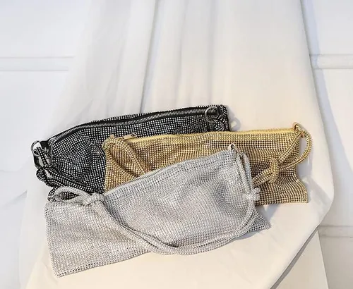Vista 3 de UMREN Bolsos Hobo con diamantes de imitación para mujer, elegante bolso de noche de cristal brillante para fiesta, club, boda