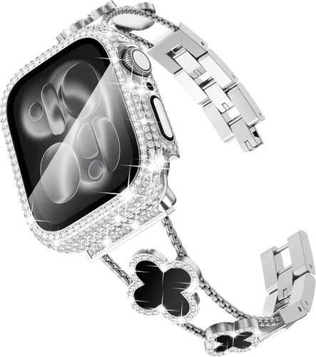 Vista 20 de Surace - Correa compatible con Apple Watch de 1.50 pulgadas para mujer, correa de metal con diamantes de imitación y circón en acero inoxidable