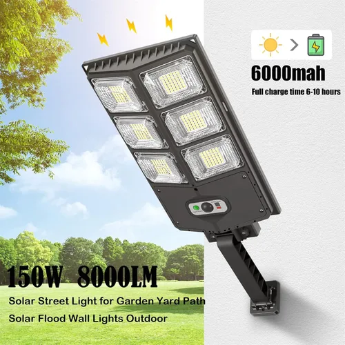 Vista 10 de Luces solares de 150 W impermeables para exteriores, 8000 lúmenes, luces solares LED de inundación, sensor de movimiento al aire libre con control