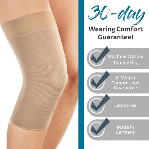Vista 5 de medi Manga de compresión de soporte de rodilla de punto sin costuras con banda beige XS Seamless knit knee sleeve with silicone top band, two-way