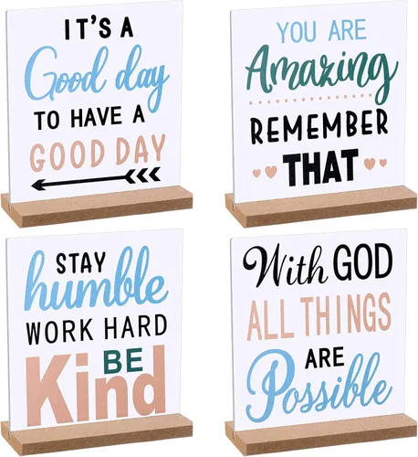 Vista 9 de 4 Piezas Regalos Inspiradores Decoración Escritorio Oficina Citas Motivacionales Positivas Regalos Reconocimiento Empleados Letrero Placa Madera