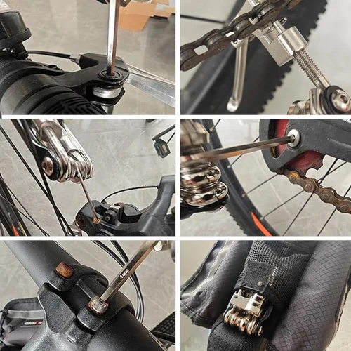 Vista 5 de Kit de herramientas multiherramienta para bicicleta 17 en 1 con disyuntor de cadena ergonómico y ligero, kit de reparación de bicicletas MTB