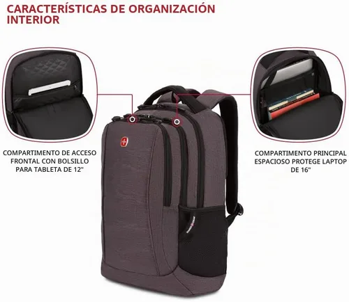 Vista 4 de SwissGear 5668 Mochila para portátil, gris oscuro jaspeado, 18.25 pulgadas