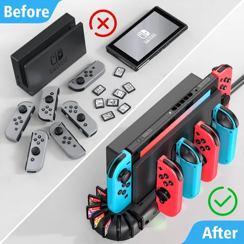 Vista 4 de Estación de carga de control de interruptor compatible con Nintendo Switch y OLED Model Joycons KDD Switch Controller Charger Dock Station con 8