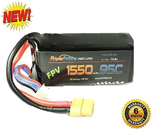 Vista 2 de Powerhobby Batería Lipo 4S 14.8V 1550mAh 95C con conector XT60 Compatible con: FPV Racing 250 Tamaño Drone/Quacopter