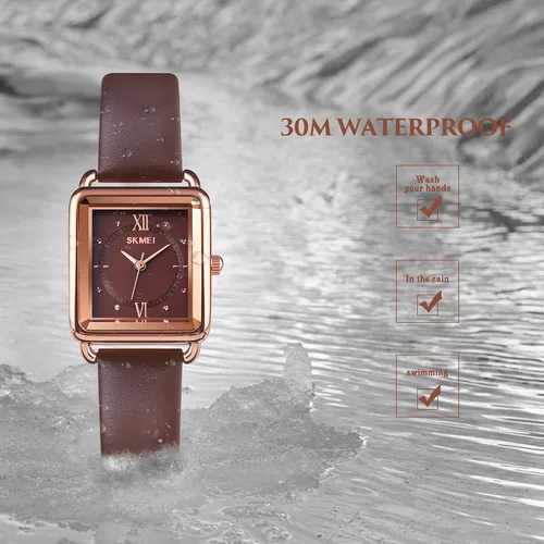 Vista 5 de SKMEI Reloj de mujer elegante reloj de pulsera rectangular de cuero para damas reloj analógico de cuarzo impermeable para mujer