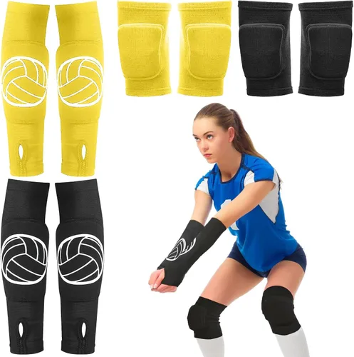 Vista 8 de Sosation Juego de 2 rodilleras de voleibol y mangas de brazo de voleibol con almohadilla de protección, protector de muñeca de antebrazo