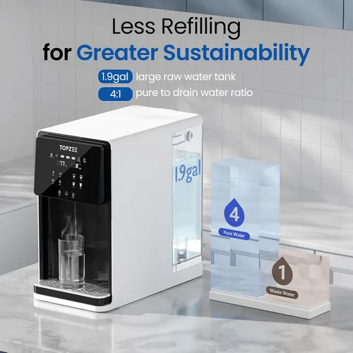 Vista 7 de Sistema de filtro de agua de ósmosis inversa UV para mostrador, sistema RO caliente, purificador de agua de 8 etapas, tanque de agua grande de 7L
