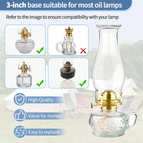 Vista 2 de SUNJIKA - Lámpara de aceite de repuesto para chimenea, base de 3 pulgadas, pantalla de vidrio transparente