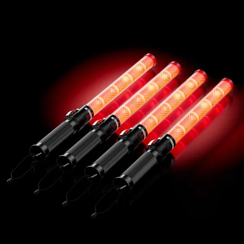 Vista 9 de E-RIDING Paquete de 1 varita de tráfico, varitas rojas de control de tráfico aéreo de 16 pulgadas, bastón de seguridad de tráfico LED con 3 modos