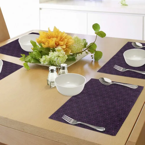 Vista 4 de Ambesonne Juego de 4 manteles individuales índigo, diseño oriental con detalles de hojas de remolino floral, impresión de imagen, manteles