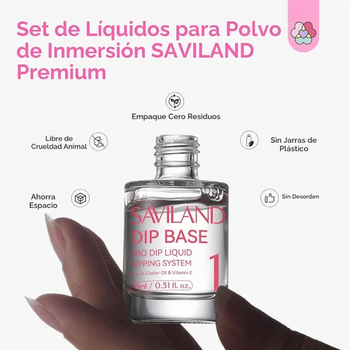 Vista 2 de SAVILAND - Juego de líquido en polvo de inmersión de 15 ml/0.5 oz, 10 piezas de juego de líquido para uñas con base/capa superior libre de HEMA