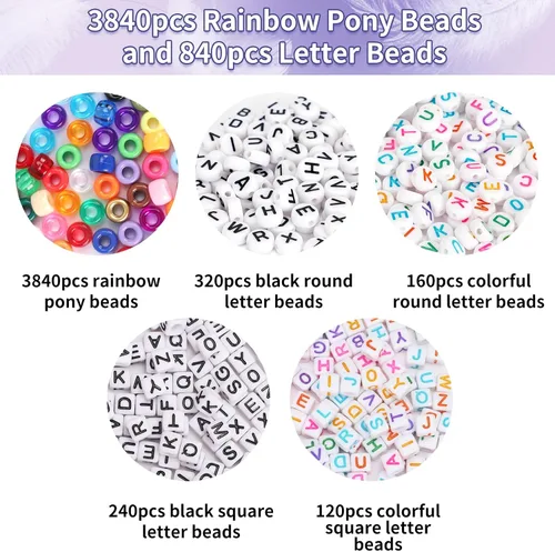 Vista 3 de QUEFE Kit de pulseras de 4680 piezas de cuentas de pony para hacer pulseras de amistad, juego de 120 colores de cuentas Kandi para hacer joyas, 3840