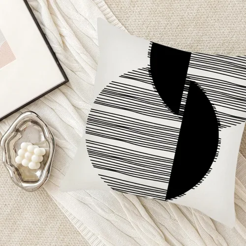Vista 3 de IcosaMro Juego de 4 fundas de almohada bohemias de 18 x 18 pulgadas, color blanco y negro de mediados de siglo, diseño geométrico moderno de lino