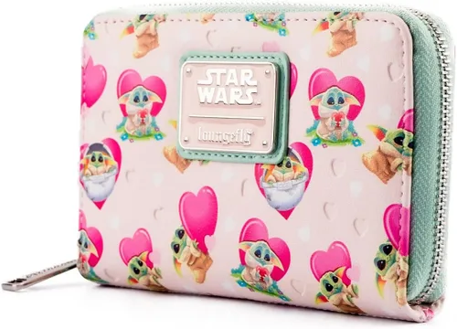Vista 2 de Loungefly x Star Wars Mandalorian Grogu - Cartera con cremallera para San Valentín, Multi