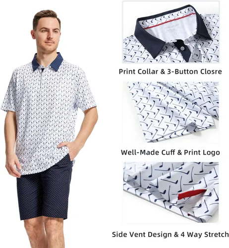 Vista 3 de Camisa de golf para hombre que absorbe la humedad, ajuste seco, estampado, manga corta, polo para hombre