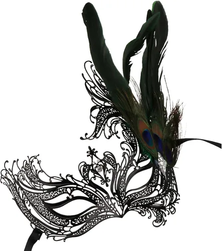Vista 6 de Thmyo Máscara de metal para mascarada con plumas de pavo real máscara veneciana de Halloween