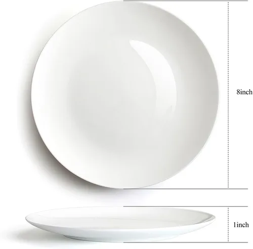 Vista 3 de YFWOOD Juego de 6 platos llanos de cerámica, platos de ensalada de 8 pulgadas, mesa redonda de porcelana contemporánea, adecuados para postres