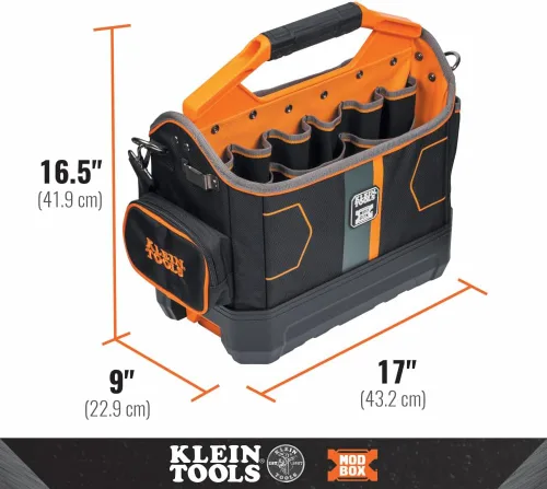 Vista 4 de Klein Tools MODbox - Bolsa de herramientas con 33 bolsillos y accesorio de riel para portavasos para estación de trabajo móvil personalizada