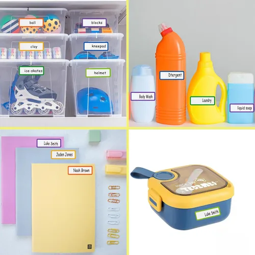 Vista 7 de Etiquetas de nombre para cosas infantiles para guardería, etiquetas impermeables para suministros escolares, 126 etiquetas para botellas de agua