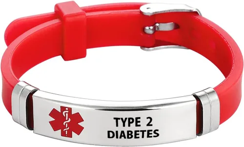 Vista 7 de TGLS Pulsera de identificación de alerta médica roja para mujer, acero inoxidable, para primeros auxilios de emergencia, alerta de salud, pulsera