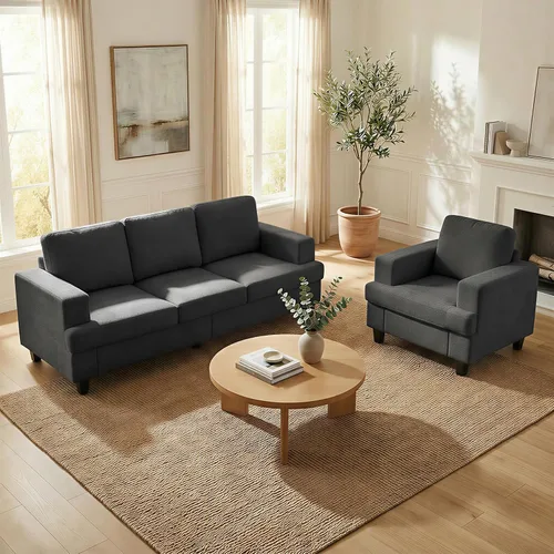 Vista 13 de Mjkone Juego de 2 piezas de sofás de sala de estar, sofás de 3 plazas de 82 pulgadas de ancho y juego de sofá y silla, juegos de muebles de sala