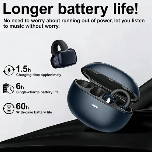 Vista 12 de Auriculares inalámbricos Bluetooth de oreja abierta, con clip, cómodos para todos los oídos, auriculares ENC con cancelación de ruido con tiempo