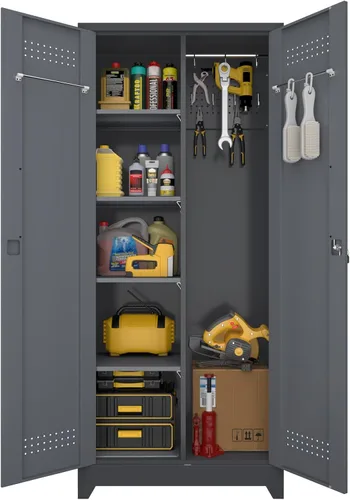 Vista 12 de Armarios de Pared para Garaje, Gabinete de Pared de Metal para Garaje con Puertas con Cerradura, Gabinete de Almacenamiento con Cerradura y Estante