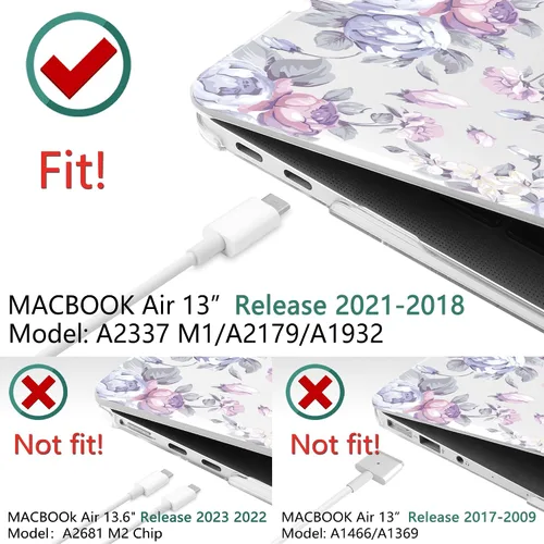 Vista 30 de TWOLSKOO Funda para MacBook Air de 13,3 pulgadas (versión antigua 2018-2021, modelos: M1 A2337, A2179, A1932) - Carcasa rígida con protector de Flor