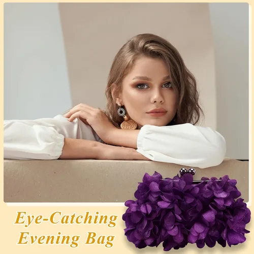 Vista 8 de LAKSMI Bolsos de noche de embrague para mujer, apliques florales, bolso formal Shouder con cadenas desmontables