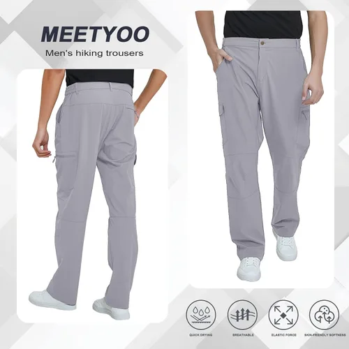 Vista 2 de MEETYOO Pantalones cargo de senderismo para hombre, impermeables, tácticos, ligeros, elásticos, para acampar