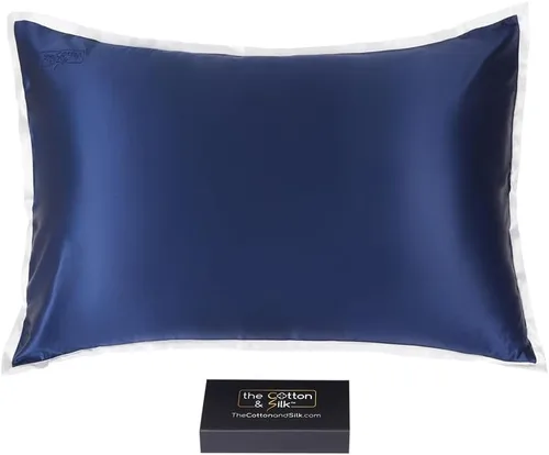 Vista 22 de Funda de almohada de seda de morera 22 Momme (cierre envolvente en la parte posterior), colección elegante, tamaño Queen, caramelo + crema