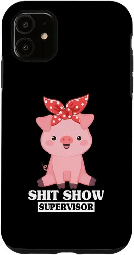 Vista 5 de Funda para iPhone 14 Humor Shit Show Supervisor Pig Shitshow Supervisor