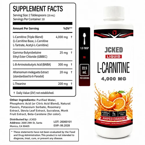 Vista 3 de L-Carnitina 4000 Amped Orange, L-Carnitina Suplementos 6.76 FL OZ 1pcs