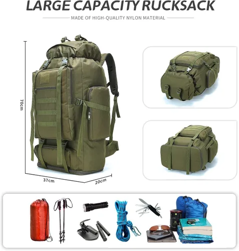 Vista 3 de Mochila de senderismo y camping, mochila MOLLE impermeable para viajes (verde militar)