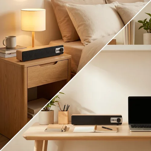 Vista 7 de Altavoz Bluetooth de madera retro con ruido blanco, sonido estéreo RMS de 10 W, altavoz de audio para el hogar, BT5.3/AUX/TF/USB/FM, altavoz