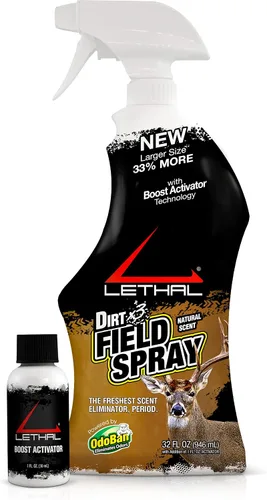 Vista 8 de Lethal Spray de campo original con agente eliminador de aroma humano para ropa, equipo y equipo de caza, fabricado en los Estados Unidos, sin