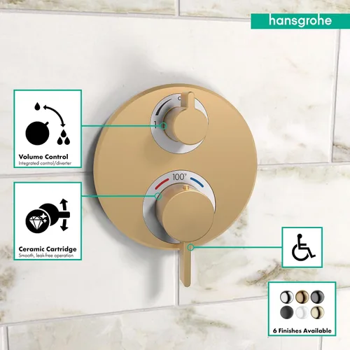 Vista 3 de hansgrohe Ecostat S 15758141 - Válvula de ducha termostática de 2 manijas con desviador en bronce cepillado